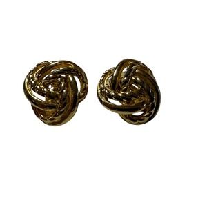 Vintage Gold Tone Knot Clip On Earrings Women's Fashion Jewelry Classic